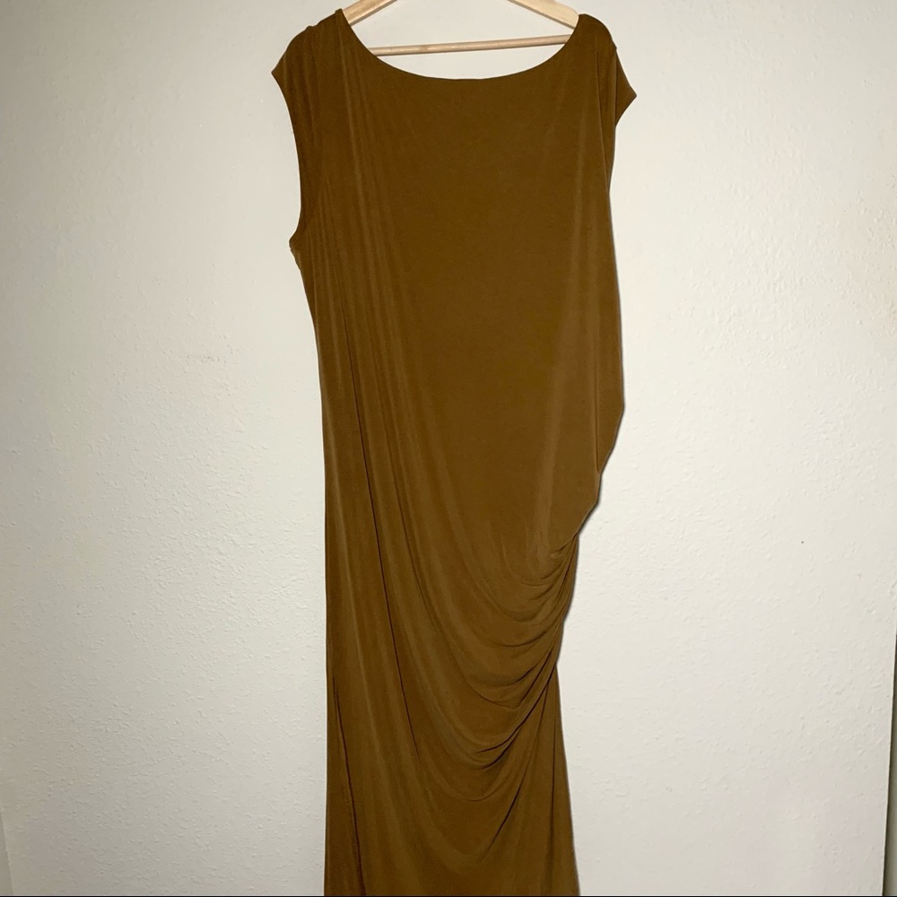 Universal Standard Rachel Ruched Midi Dress Caramel Tan Brown Large - Picture 6 of 7